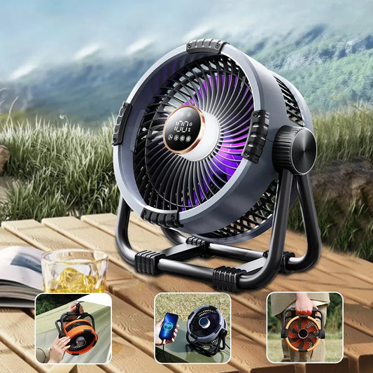 Portable Camping Fan — Rechargeable Dual Air Outlet with Night Light