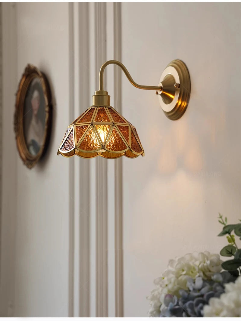Retro Copper Tiffany Stained Glass Wall Lamp