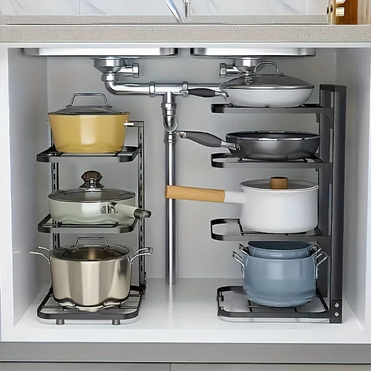 Adjustable Pot Rack - Stainless Steel Multi-Layer Kitchen Pot Organizer
