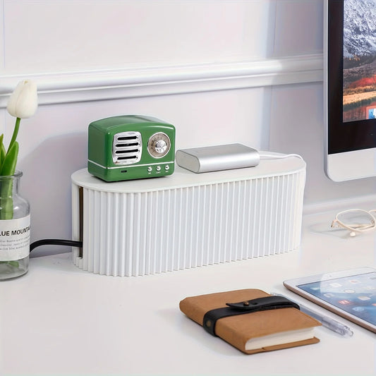 Cable Management Box — Large Portable Wire Storage Box for Desktop Cord Organizer