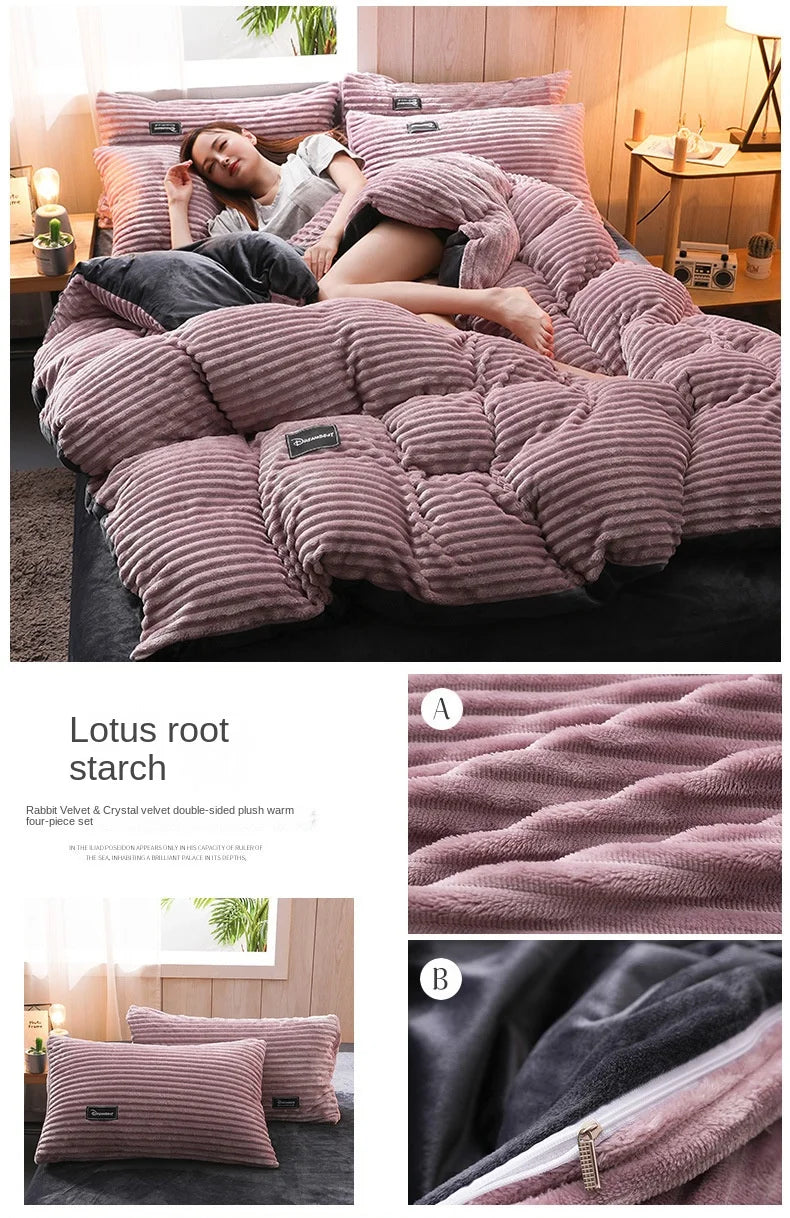 Winter Velvet Solid Color Duvet Cover Bedding Set