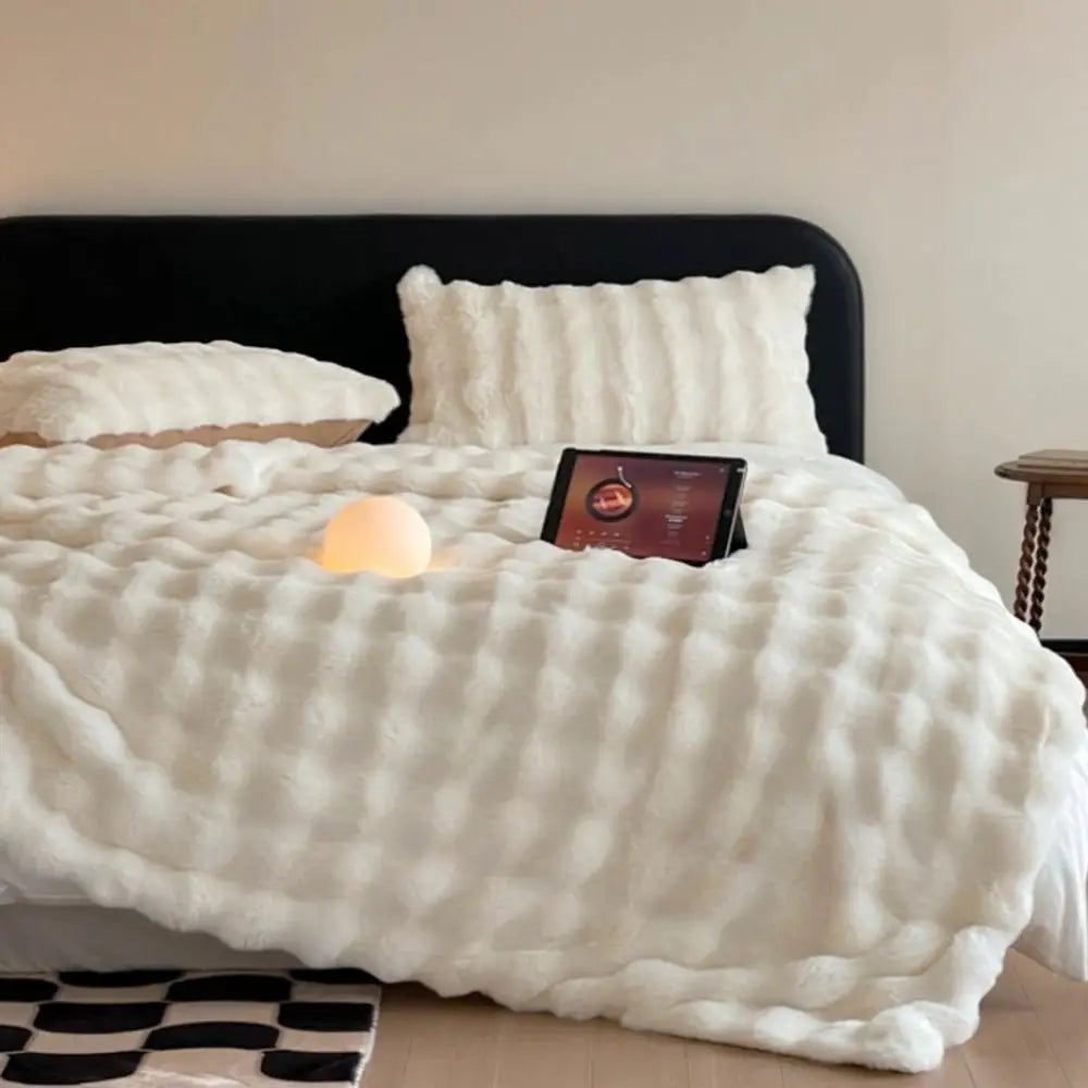 Faux Rabbit Fleece Weighted Knit Throw Blanket