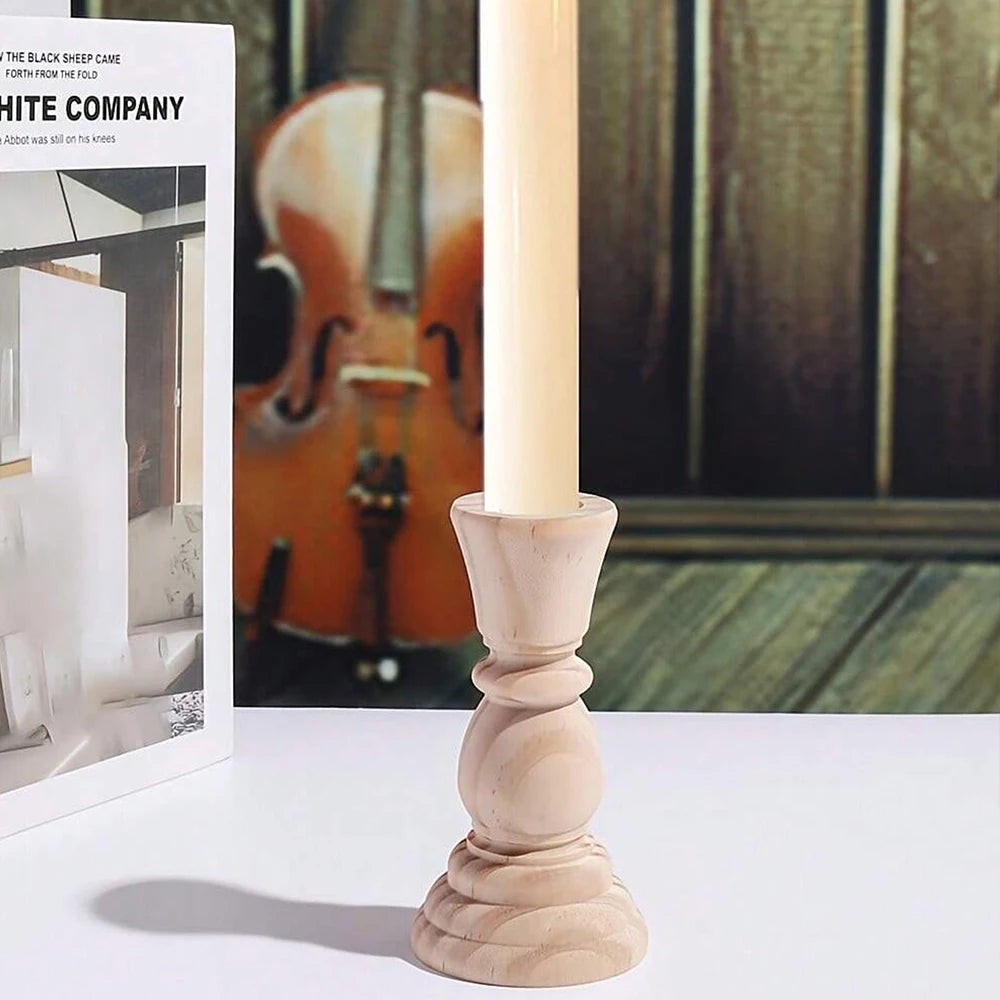 Unfinished Wood Pillar Candle Holder Set