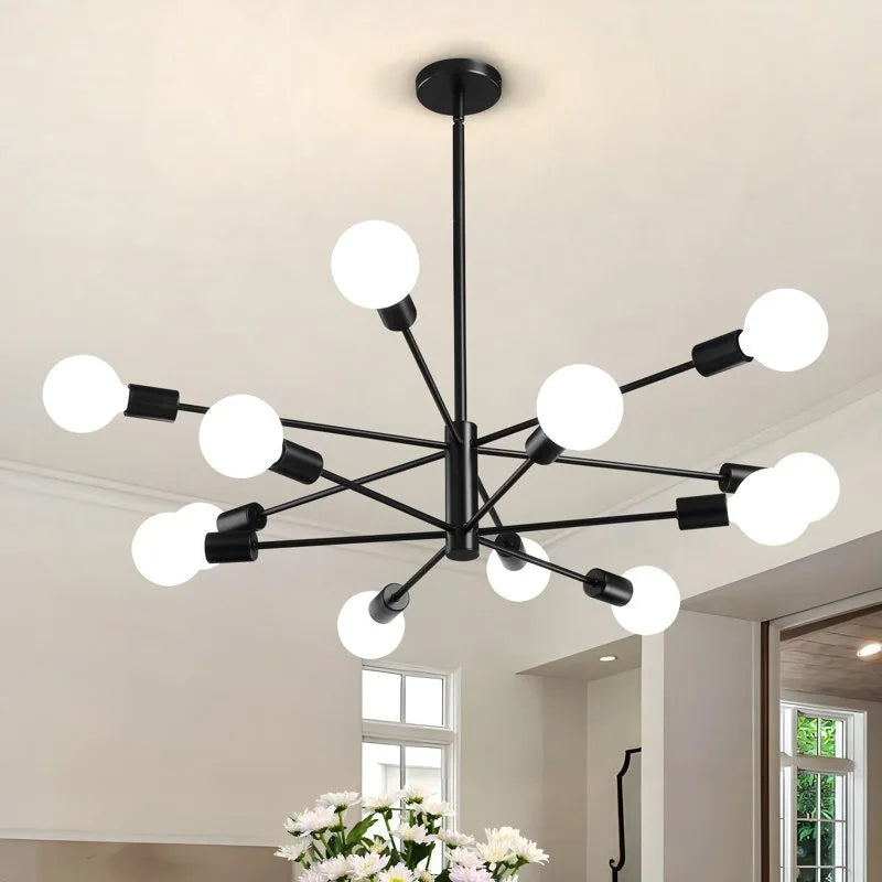 Black Gold Iron Multi Arm Ceiling Chandelier