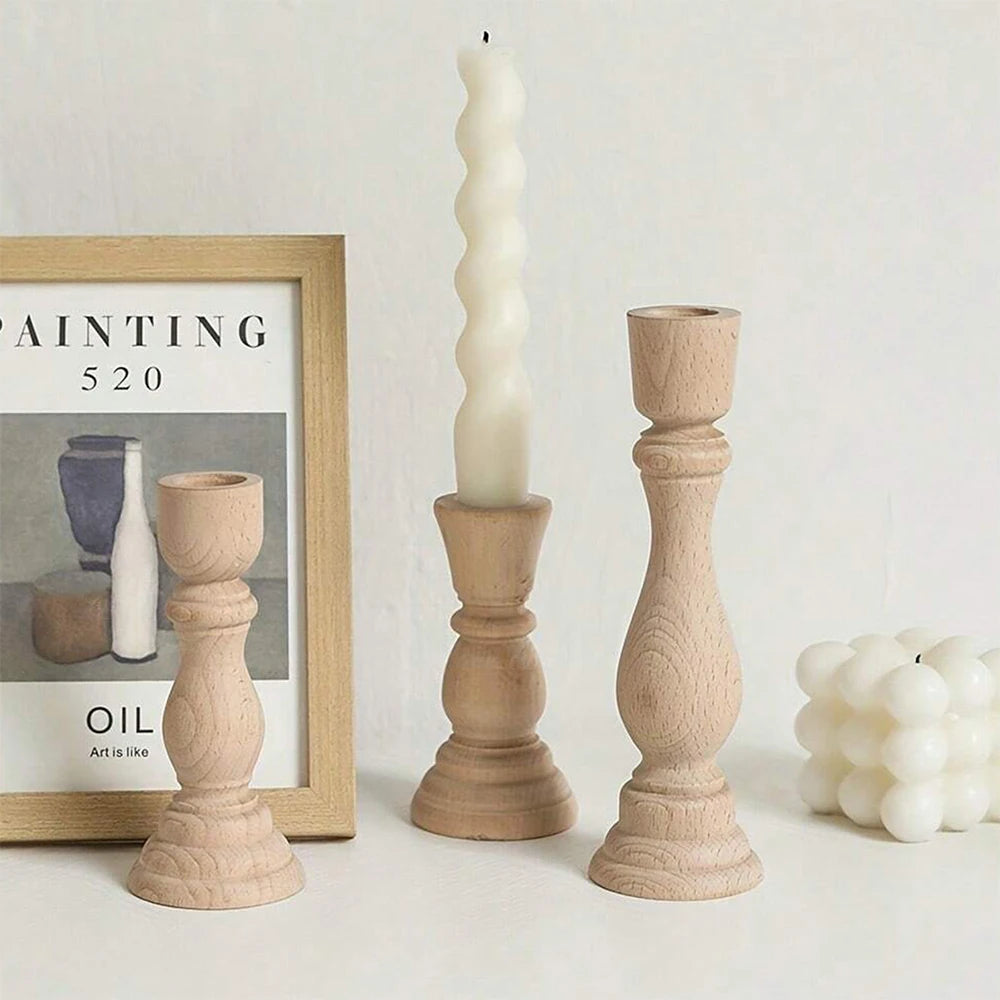 Wooden Candlesticks - Unfinished Wood Candle Holder | Pillar Candle Stands For Wedding Table
