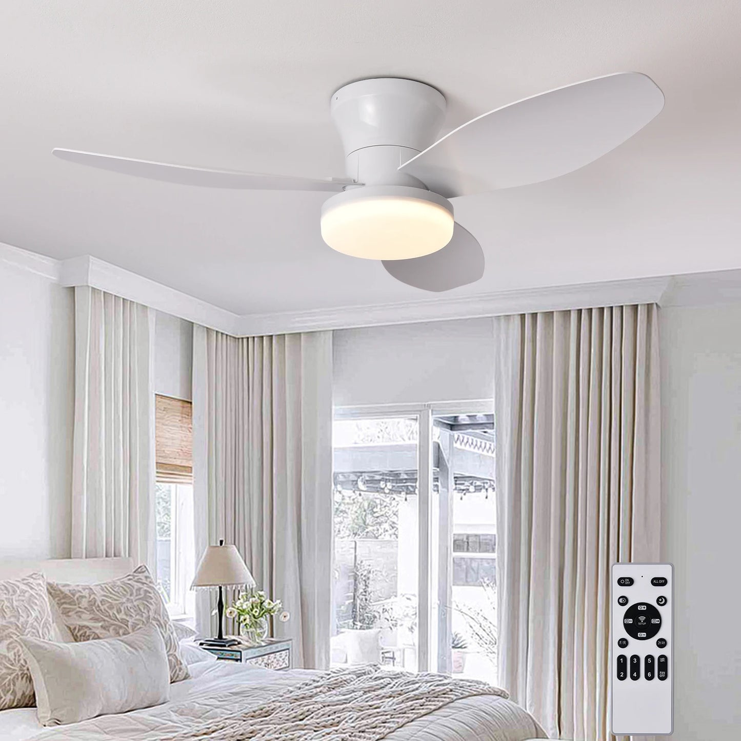 Modern Quiet LED Remote Control Ceiling Fan with Light
