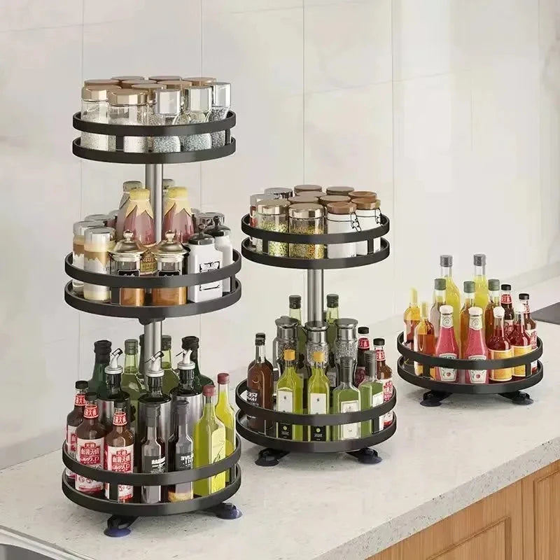 Rotatable Kitchen Rack - 3-Tier Stainless Steel Spice Rack Turntable Organizer