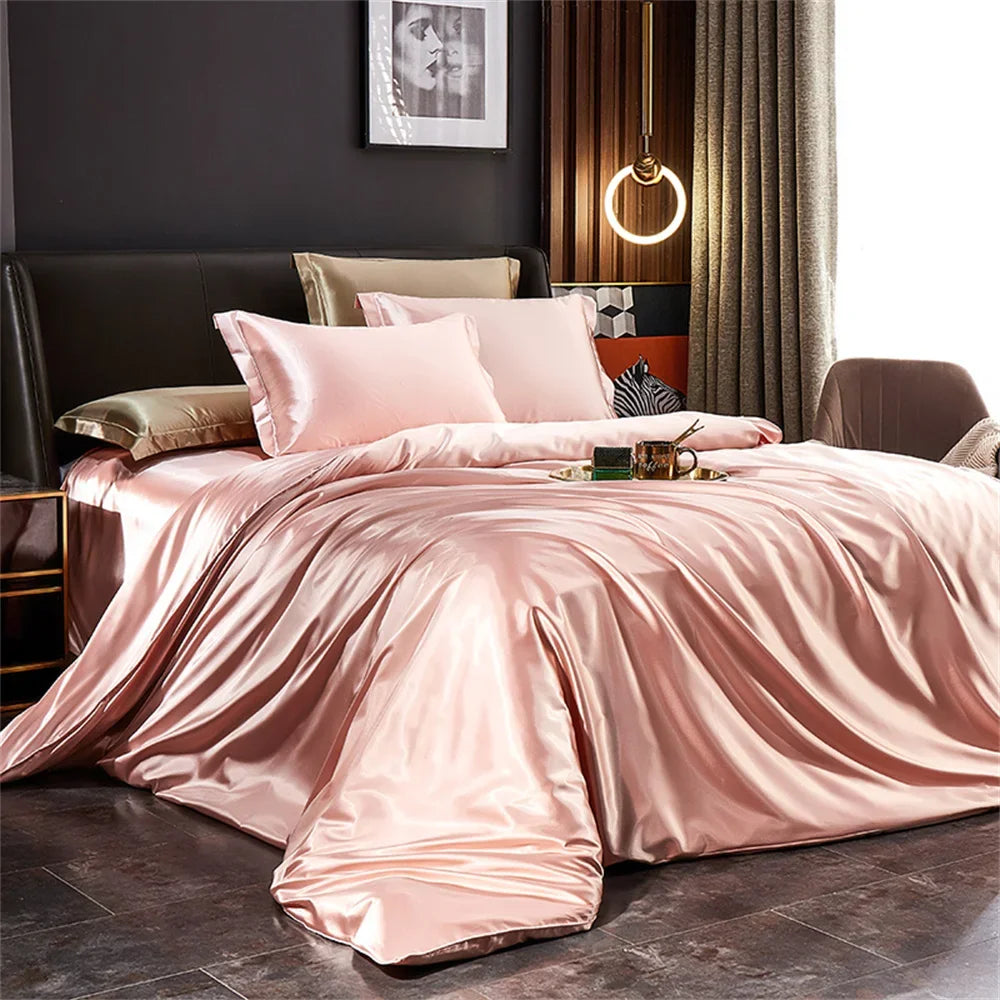 Silk Bedding Set — Luxury Satin Sheets With Solid Silk Duvet Cover & Smooth Pillowcases