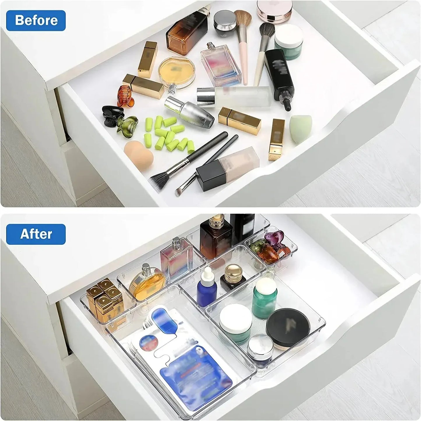 Clear Plastic Drawer Organizer Tray Set