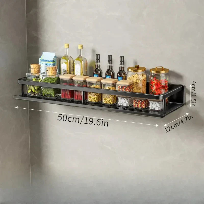 Kitchen Wall Shelf – Black Aluminum Storage Shelf With Easy Wall Installation