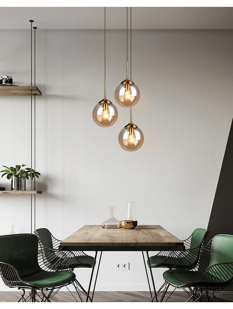 Nordic Polished Steel Glass Pendant Chandelier