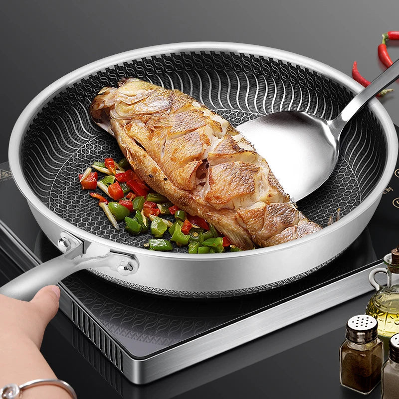 316L Stainless Steel Frying Pan | Oven Safe, Non-Stick, Even Heat Distribution Tri-Ply Pan
