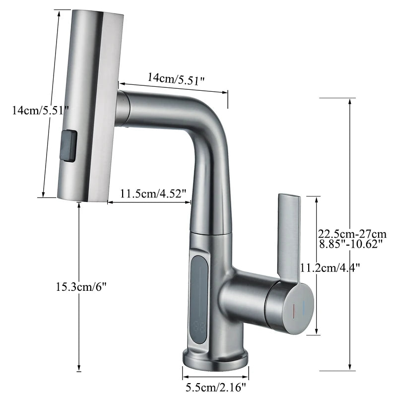 Digital Temperature Display Pull Out Basin Faucet