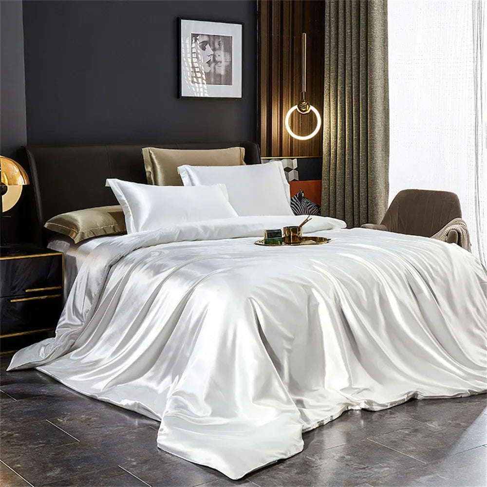 Silk Bedding Set — Luxury Satin Sheets With Solid Silk Duvet Cover & Smooth Pillowcases