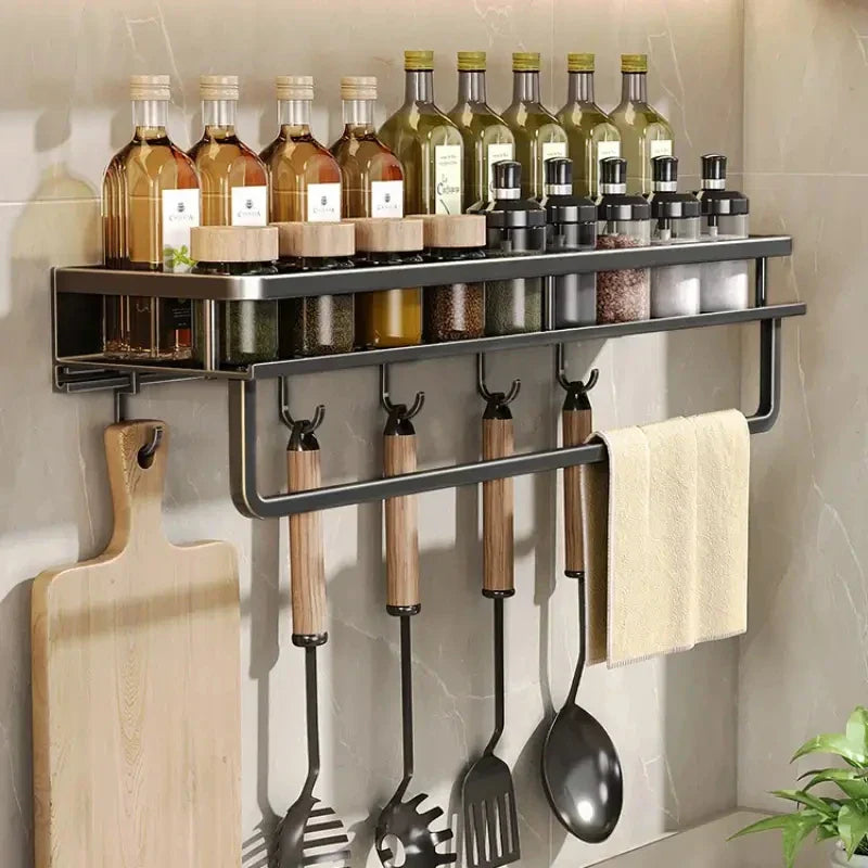 Kitchen Wall Shelf – Black Aluminum Storage Shelf With Easy Wall Installation