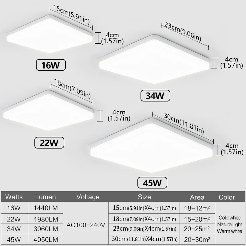 Modern Square Dimmable LED Ceiling Lamp