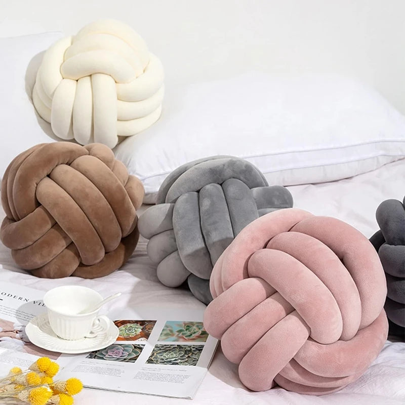 Handmade Velvet Knot Ball Round Decorative Throw Pillow