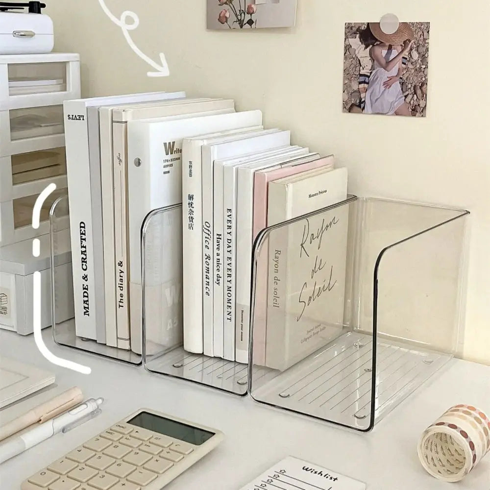 Acrylic Book Stand — Transparent U-Shaped Desk Organizer for Home Office Storage