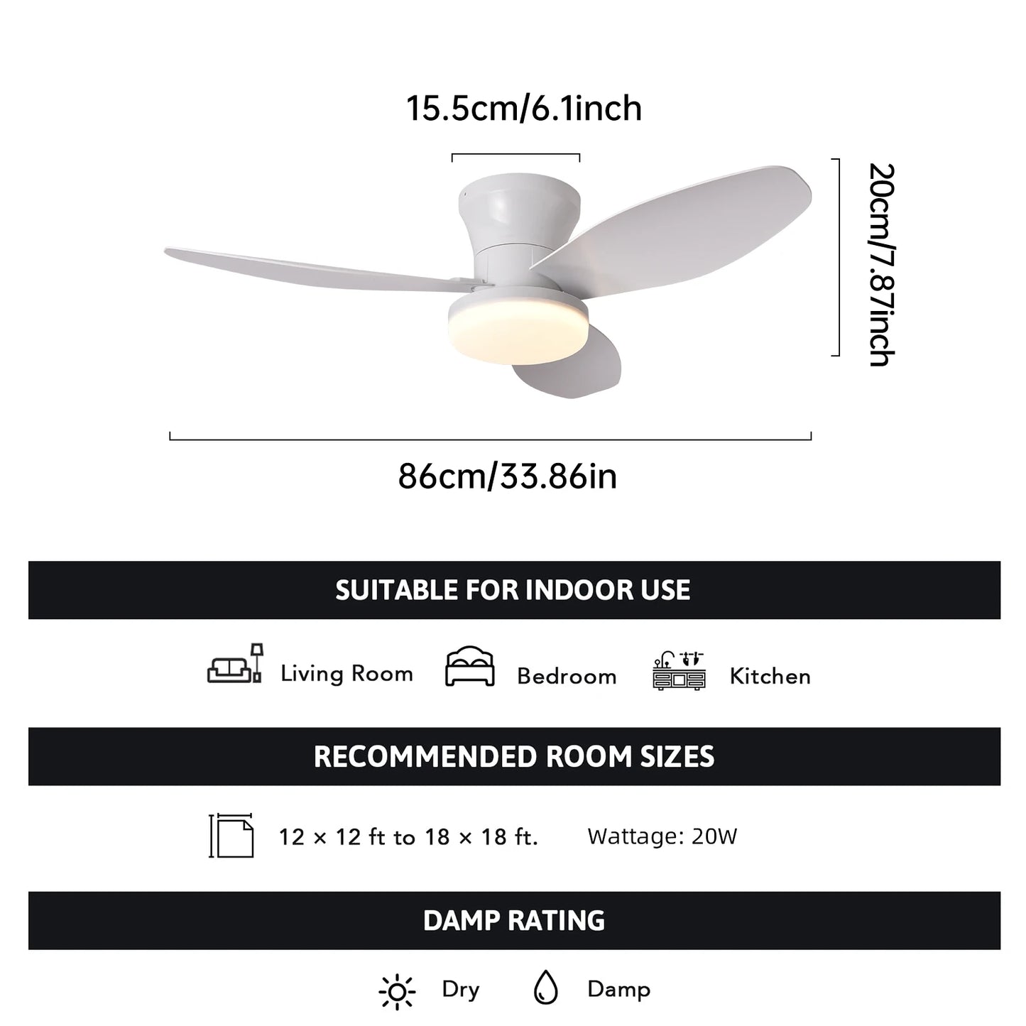 Modern Quiet LED Remote Control Ceiling Fan with Light