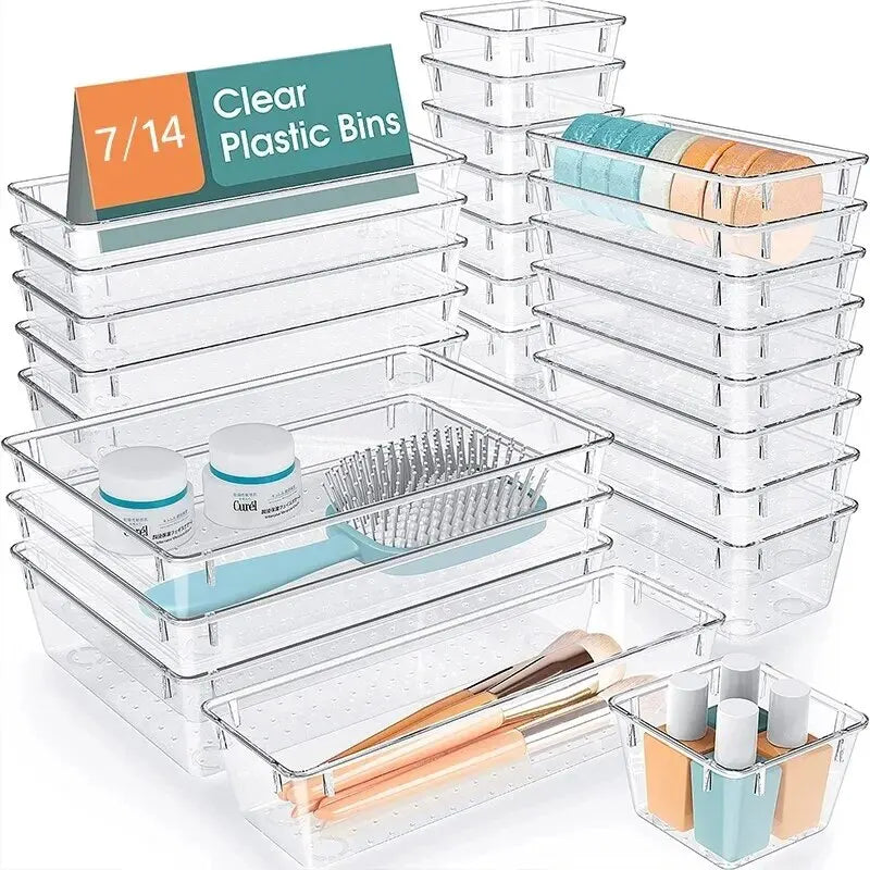Clear Plastic Drawer Organizer Tray Set