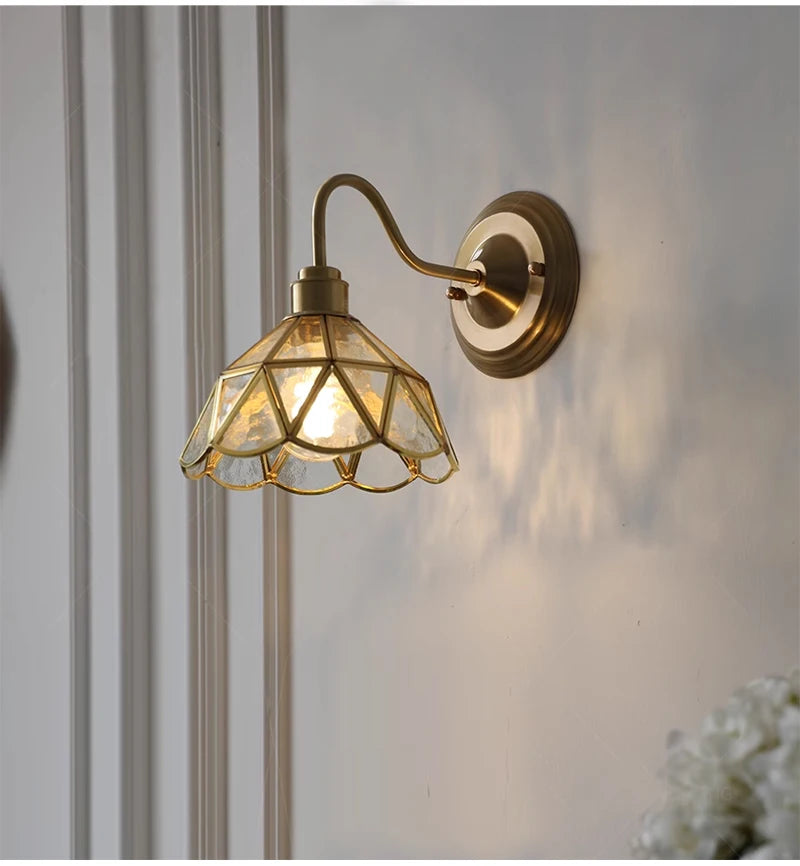 Retro Copper Tiffany Stained Glass Wall Lamp