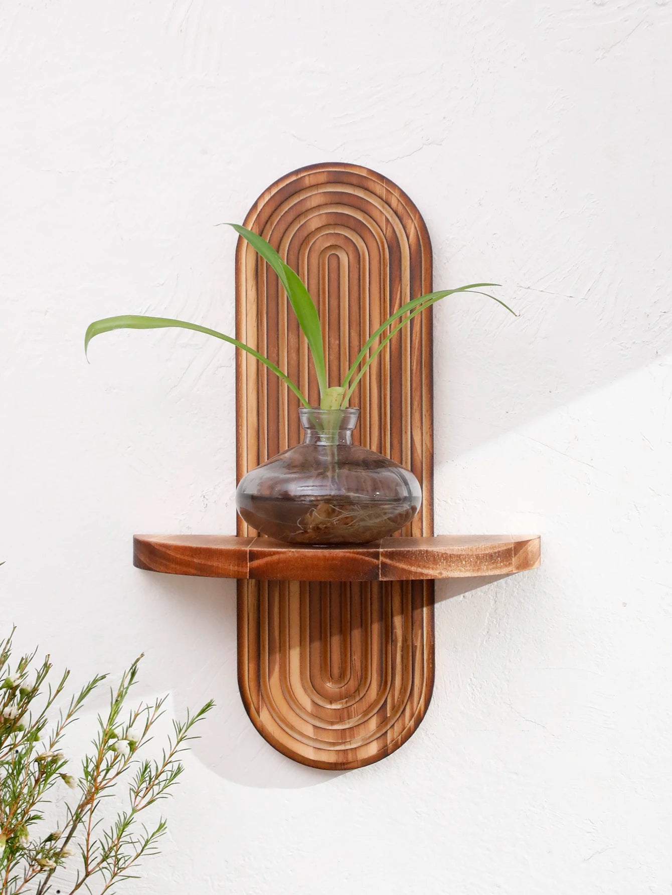 Boho Geometric Natural Wood Wall Shelf