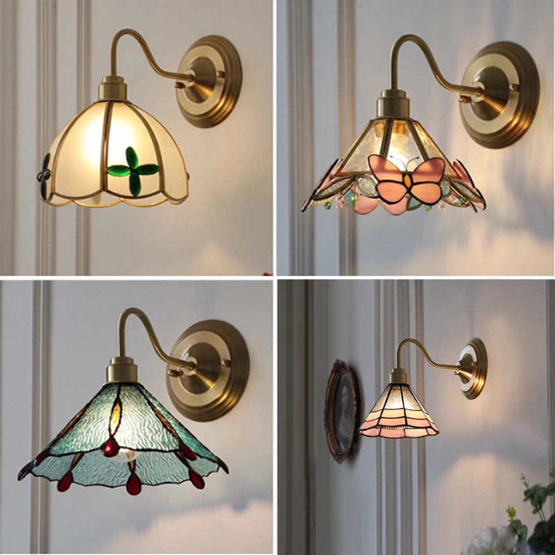 Retro Copper Tiffany Stained Glass Wall Lamp
