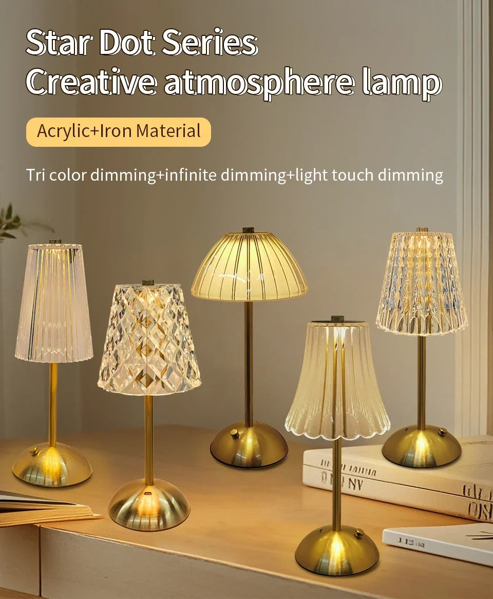 Rechargeable Touch Crystal Dimmable Night Lamp