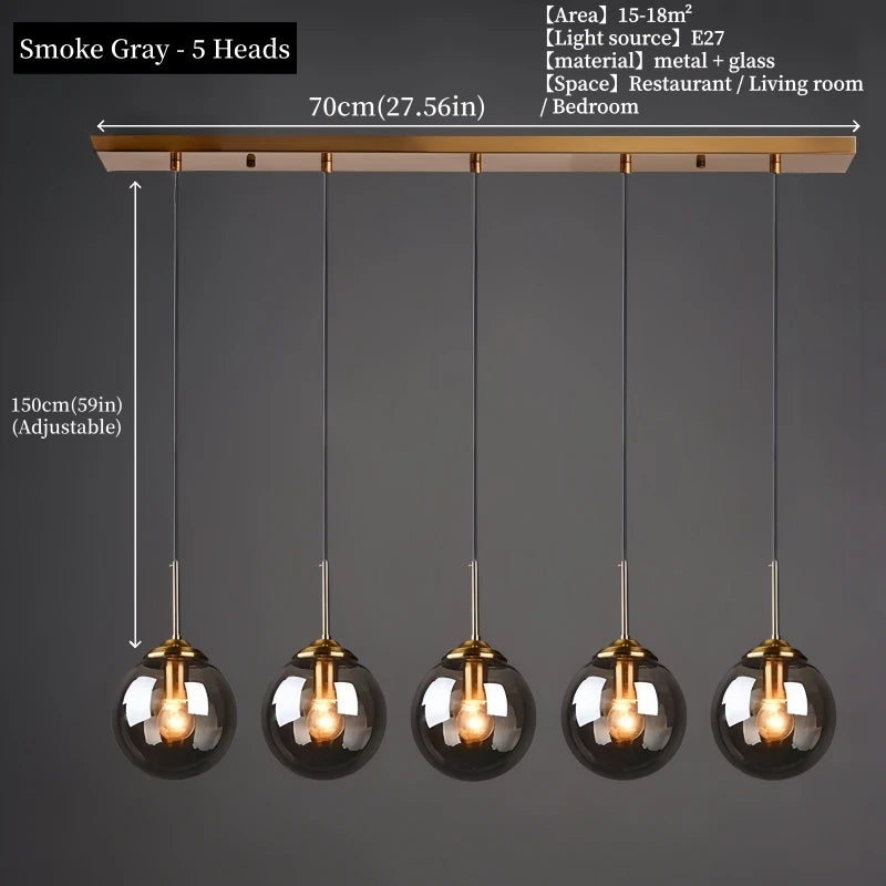 Nordic Polished Steel Glass Pendant Chandelier