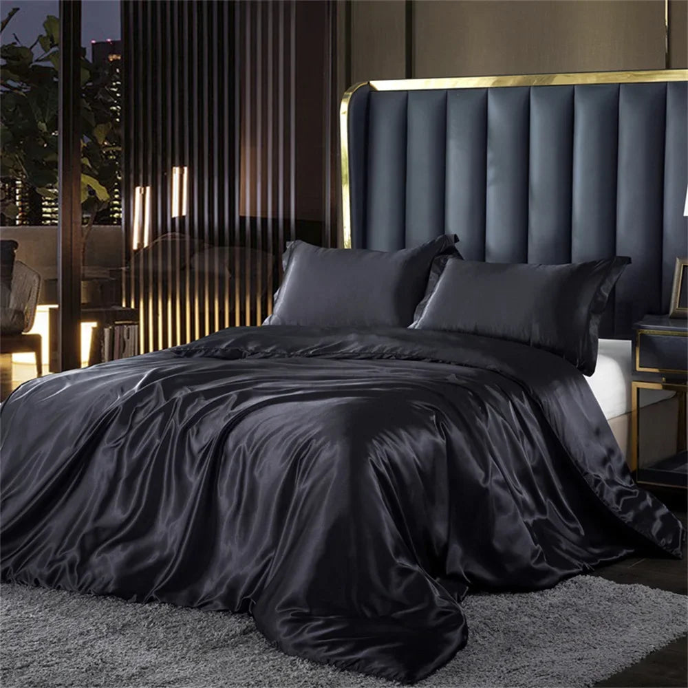 Silk Bedding Set — Luxury Satin Sheets With Solid Silk Duvet Cover & Smooth Pillowcases