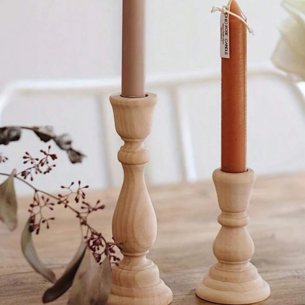 Unfinished Wood Pillar Candle Holder Set