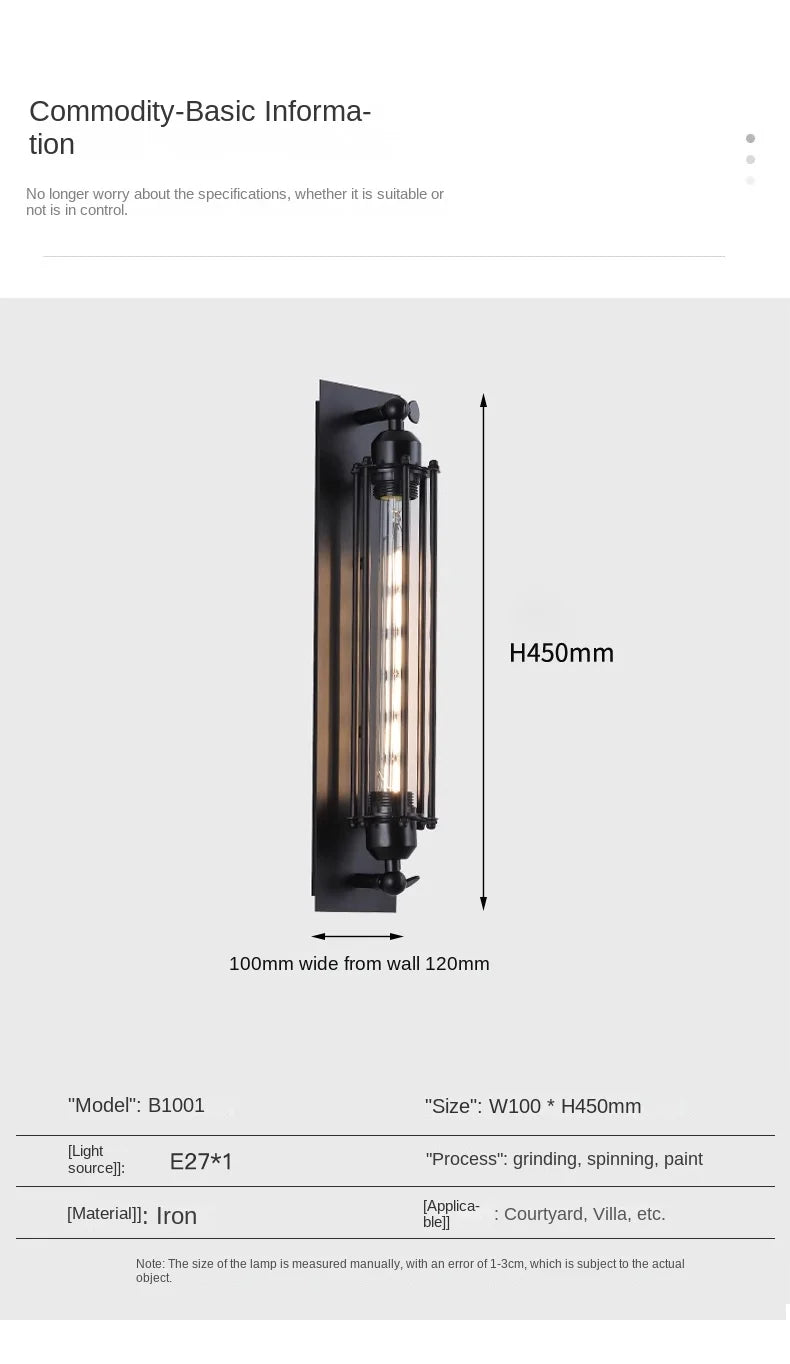 Retro Industrial Iron Loft Wall Sconce