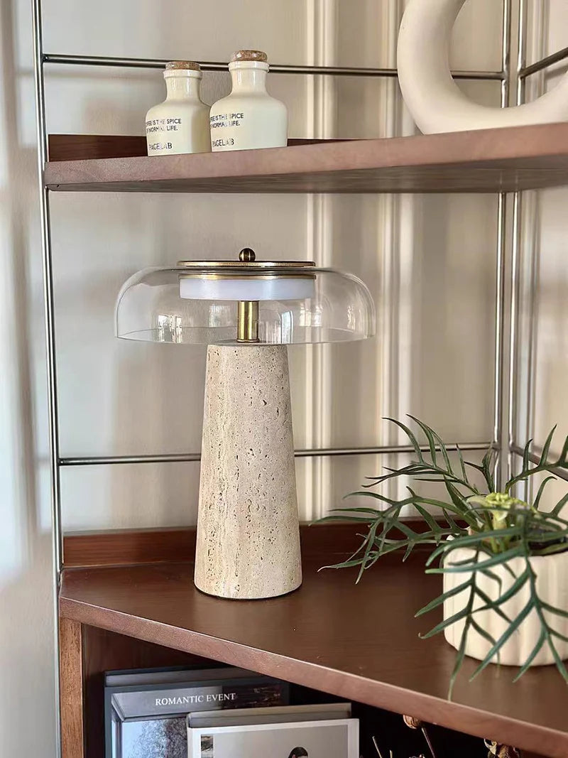 Travertine Natural Stone Mushroom Table Lamp
