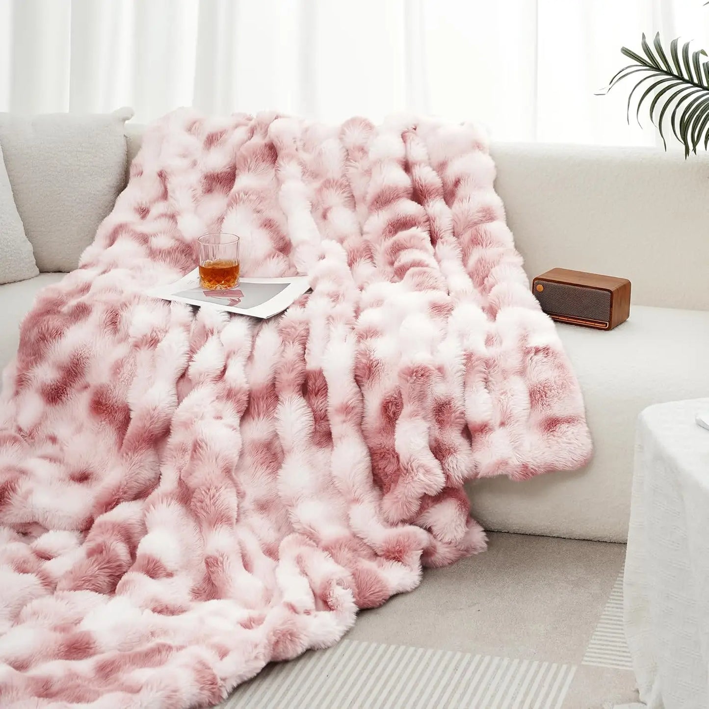 Faux Rabbit Fleece Weighted Knit Throw Blanket