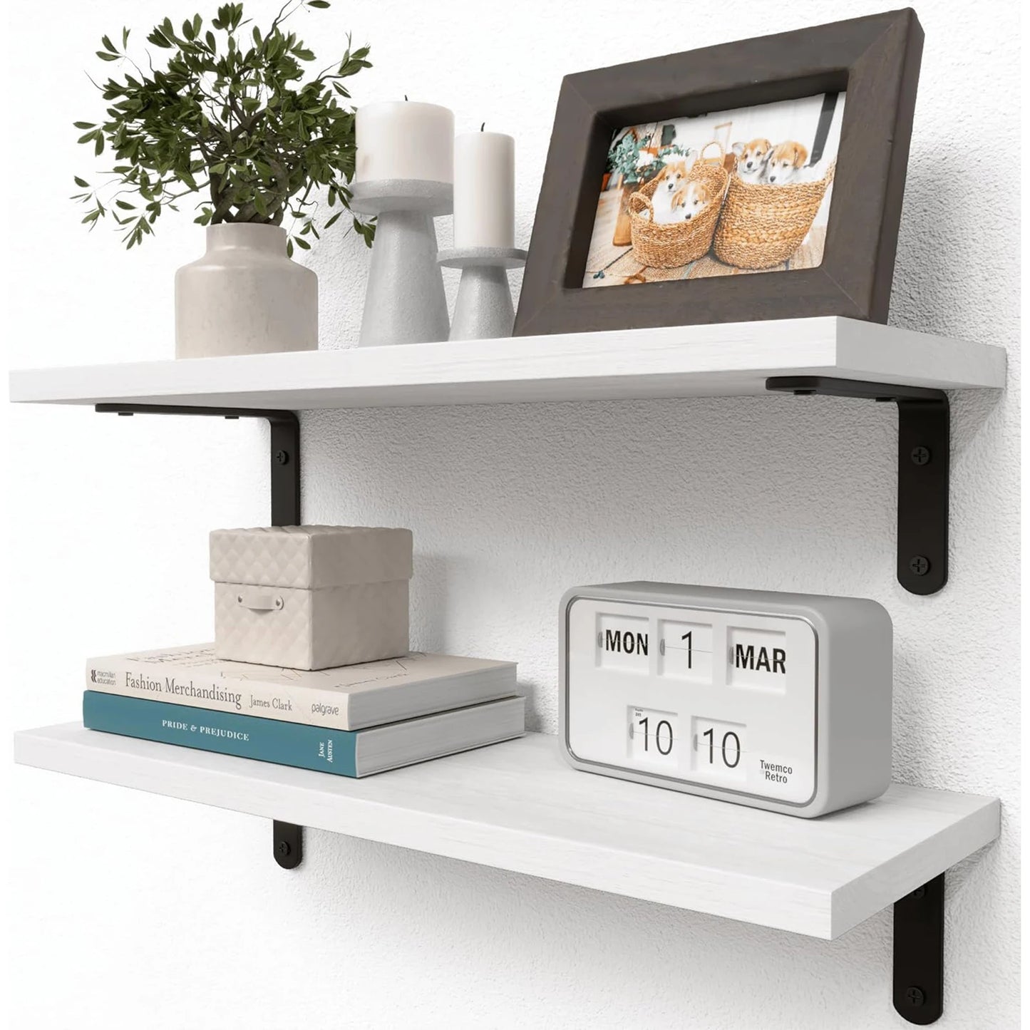Rustic Wood Double Tier Floating Wall Shelf