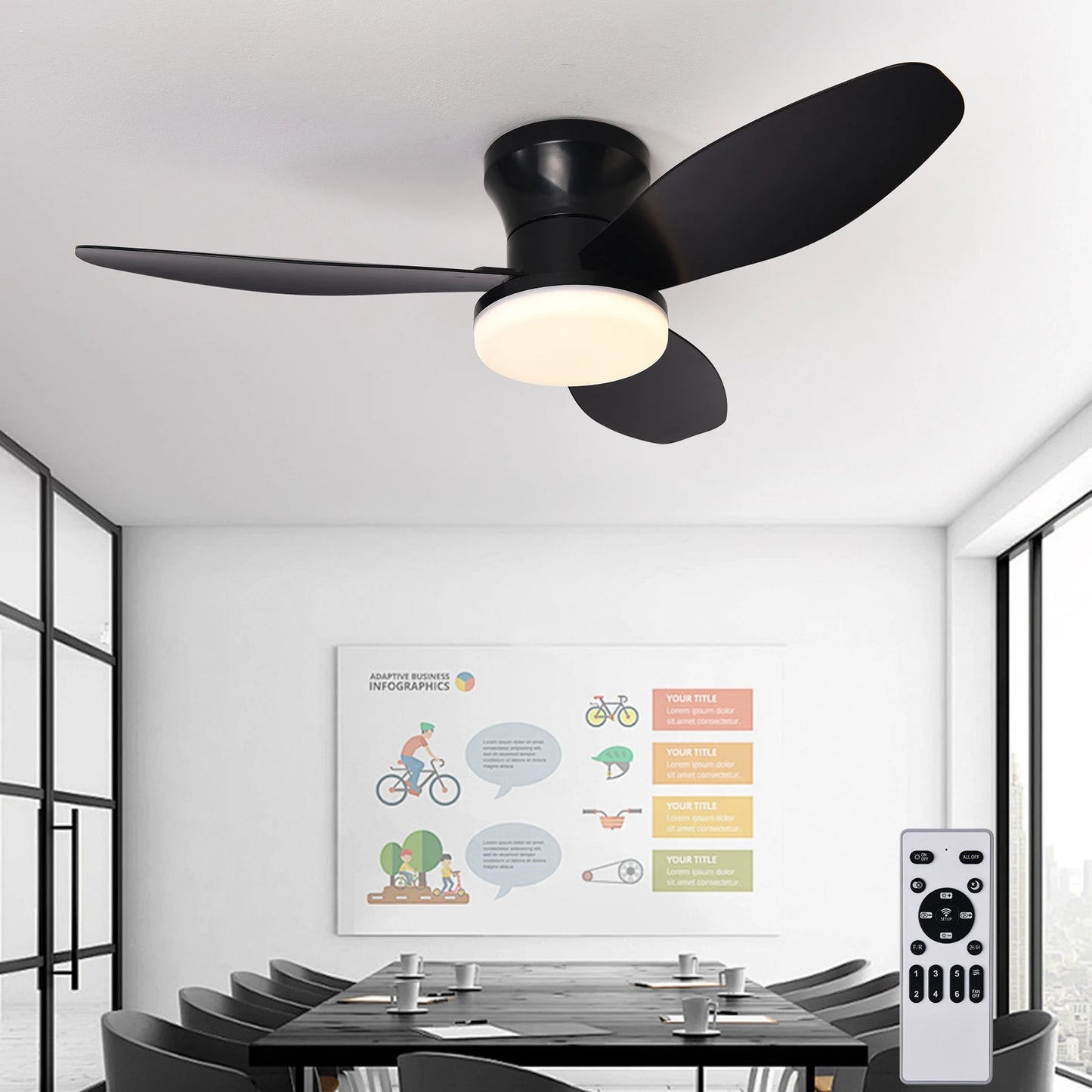 Modern Quiet LED Remote Control Ceiling Fan with Light