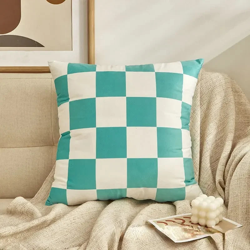 Retro Checkerboard Plaid Polyester Cushion Cover