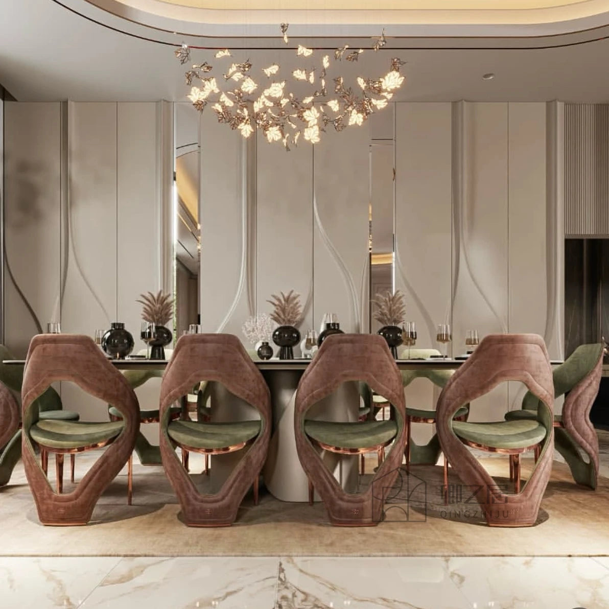 Modern Stainless Steel Cushioned Luxury Dining Chair