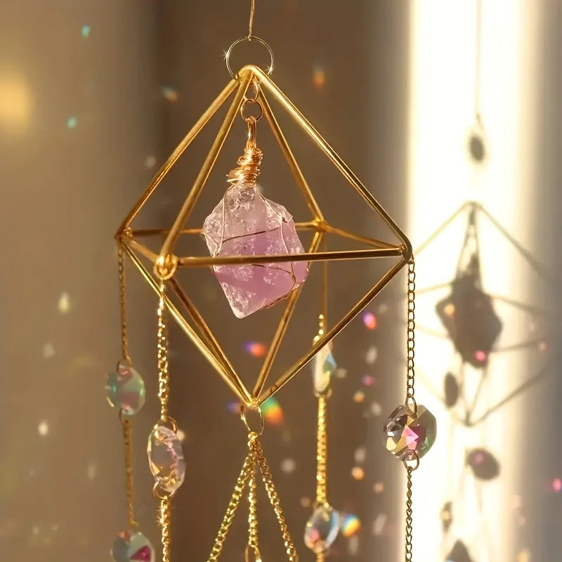 Gold Plated Amethyst Crystal Healing Suncatcher