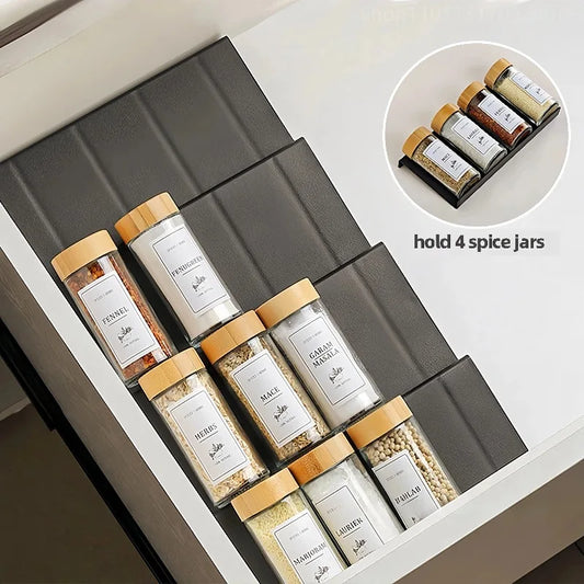 Kitchen Spice Organizer — Adjustable 4-Layer Drawer Rack for Spice Jars