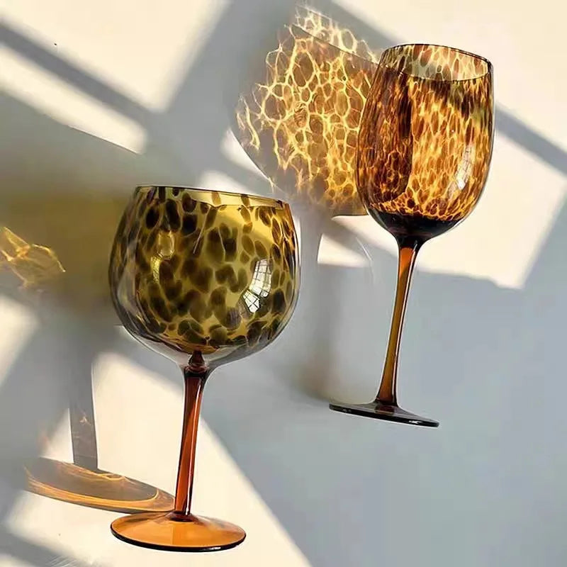 Vintage Wine Glass - Leopard Print Goblet Crystal Cocktail Glassware | Antique Barware