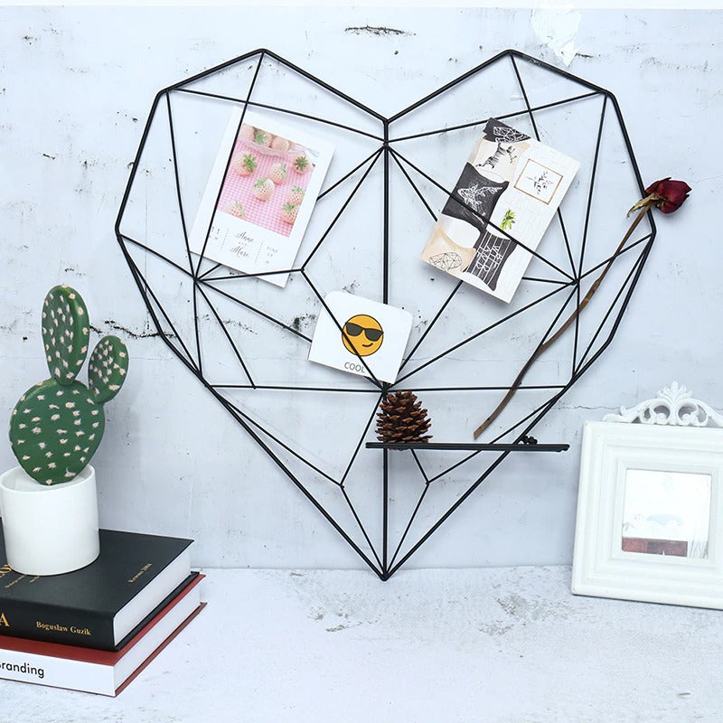 Heart Wire Photo Display - Metal Picture Frame | Decorative Wall Organizer 20in