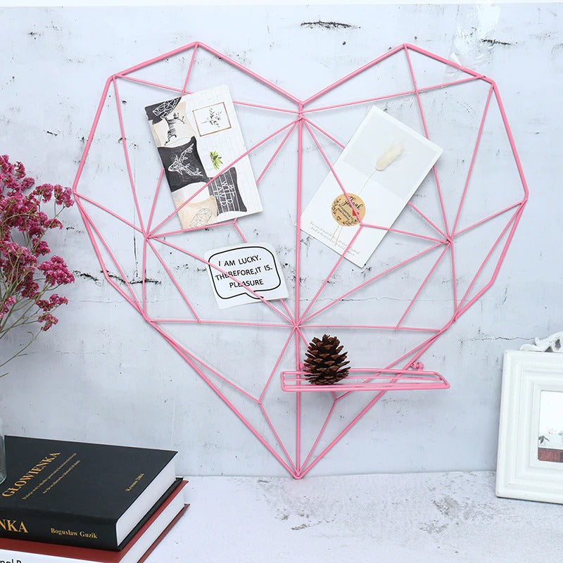 Heart Wire Photo Display - Metal Picture Frame | Decorative Wall Organizer 20in