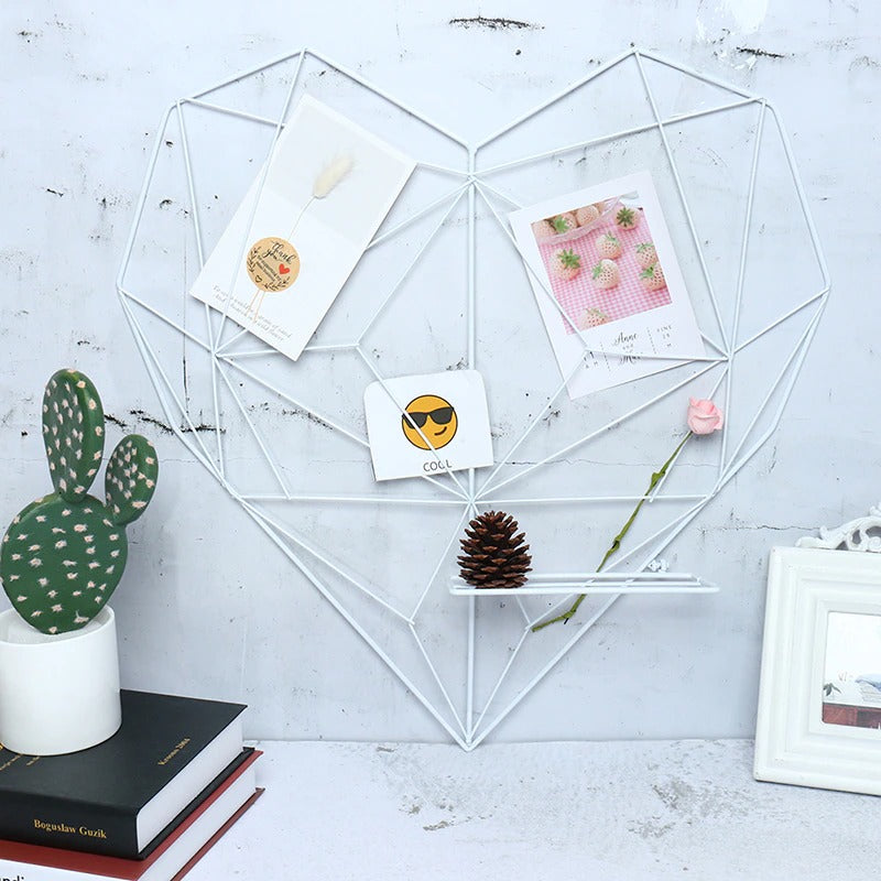 Heart Wire Photo Display - Metal Picture Frame | Decorative Wall Organizer 20in